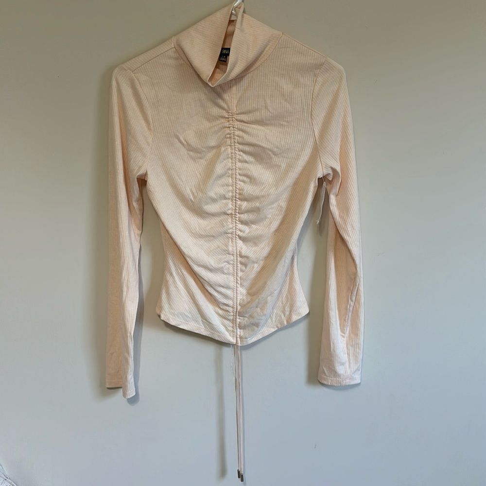 NWT Afrm Nordstrom Mollie Ribbed Mockneck Top Shirt Tie Ruched Peach